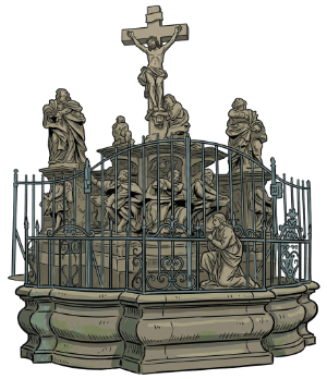 Bamberg Altes Rathaus Kreuzigungsgruppe Grafik